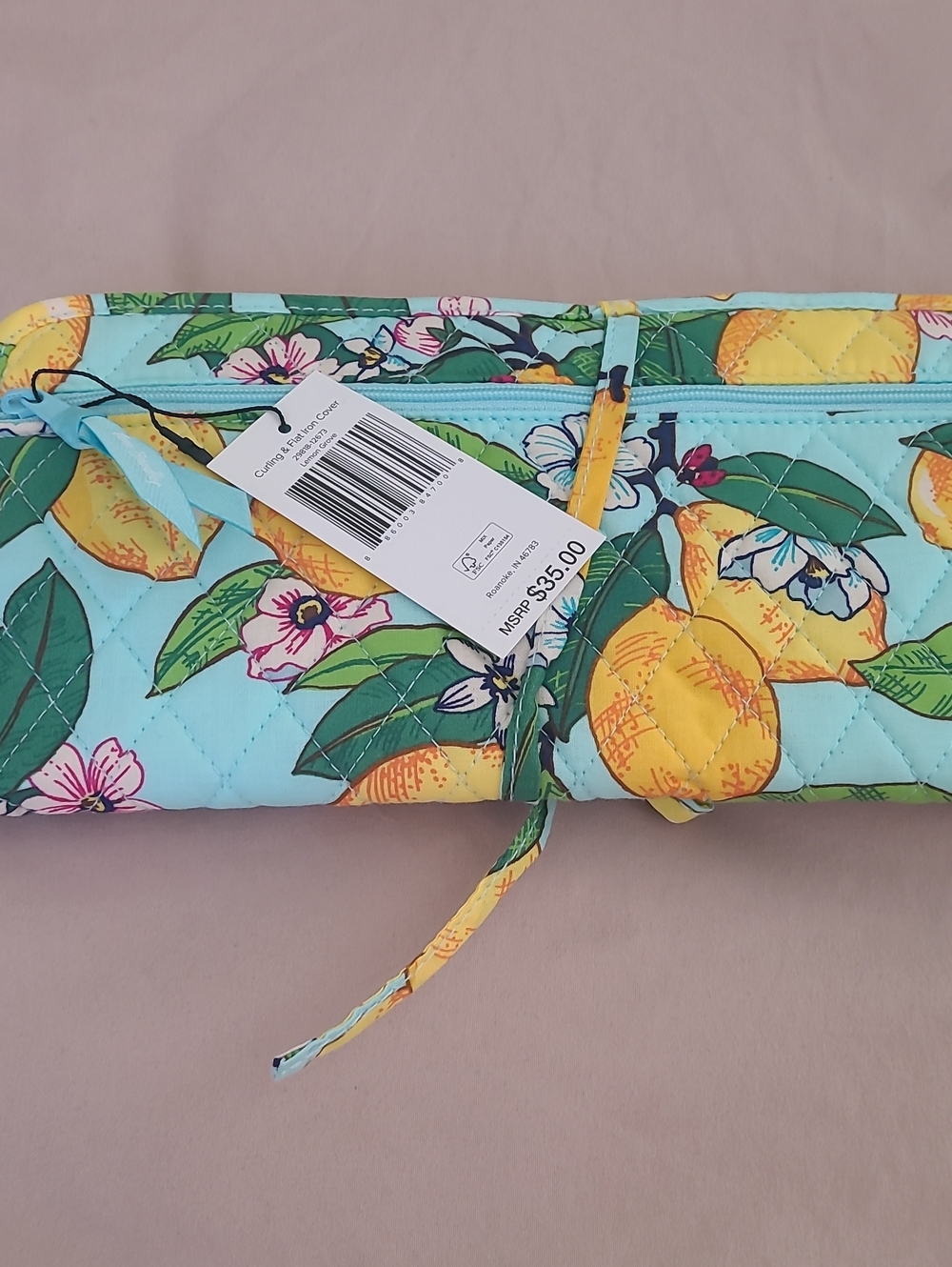 Vera Bradley Quilted Lemon Print Curling And Flat Iron Cove - Aqua Yellow Floral
